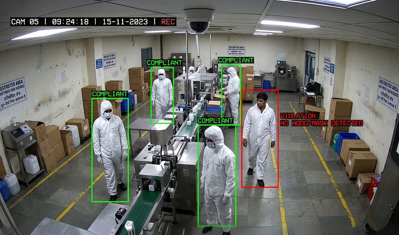 Verify proper protective clothing in controlled areas.