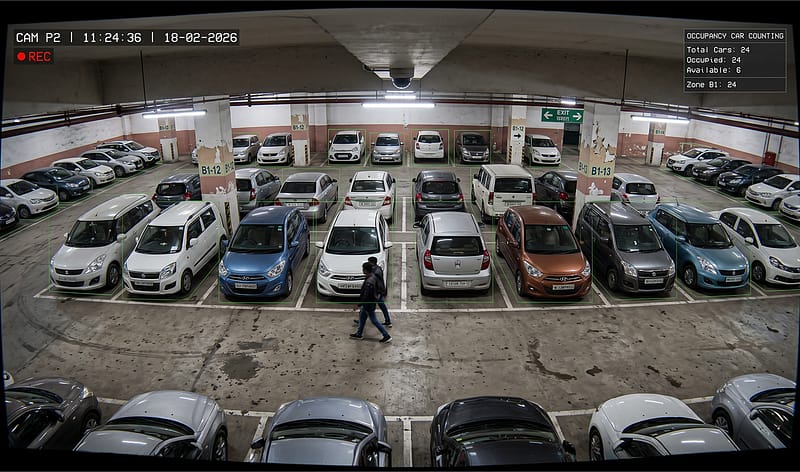 Count parked vehicles for lot management.