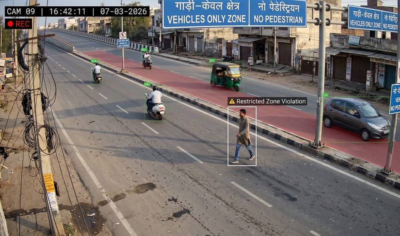 Detect pedestrians in vehicle-only zones.