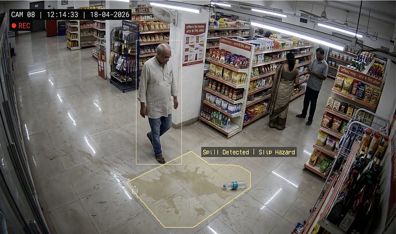 Detect liquid spills for slip prevention.