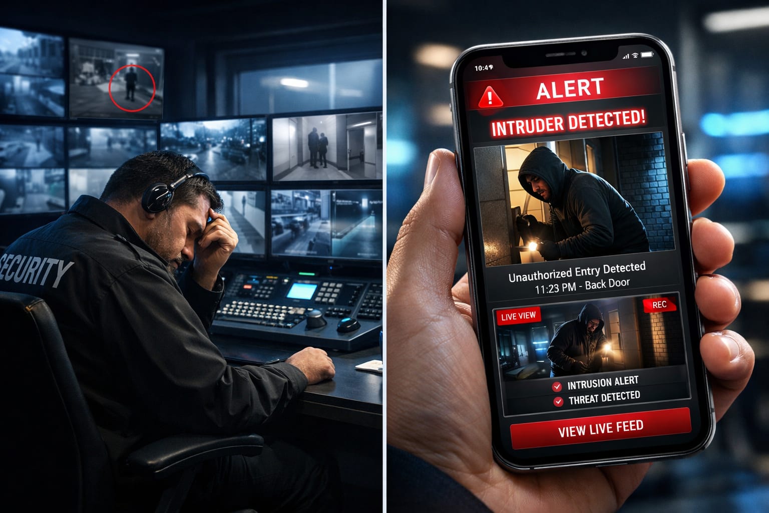 AI CCTV alert notification with snapshot and video clip on mobile phone