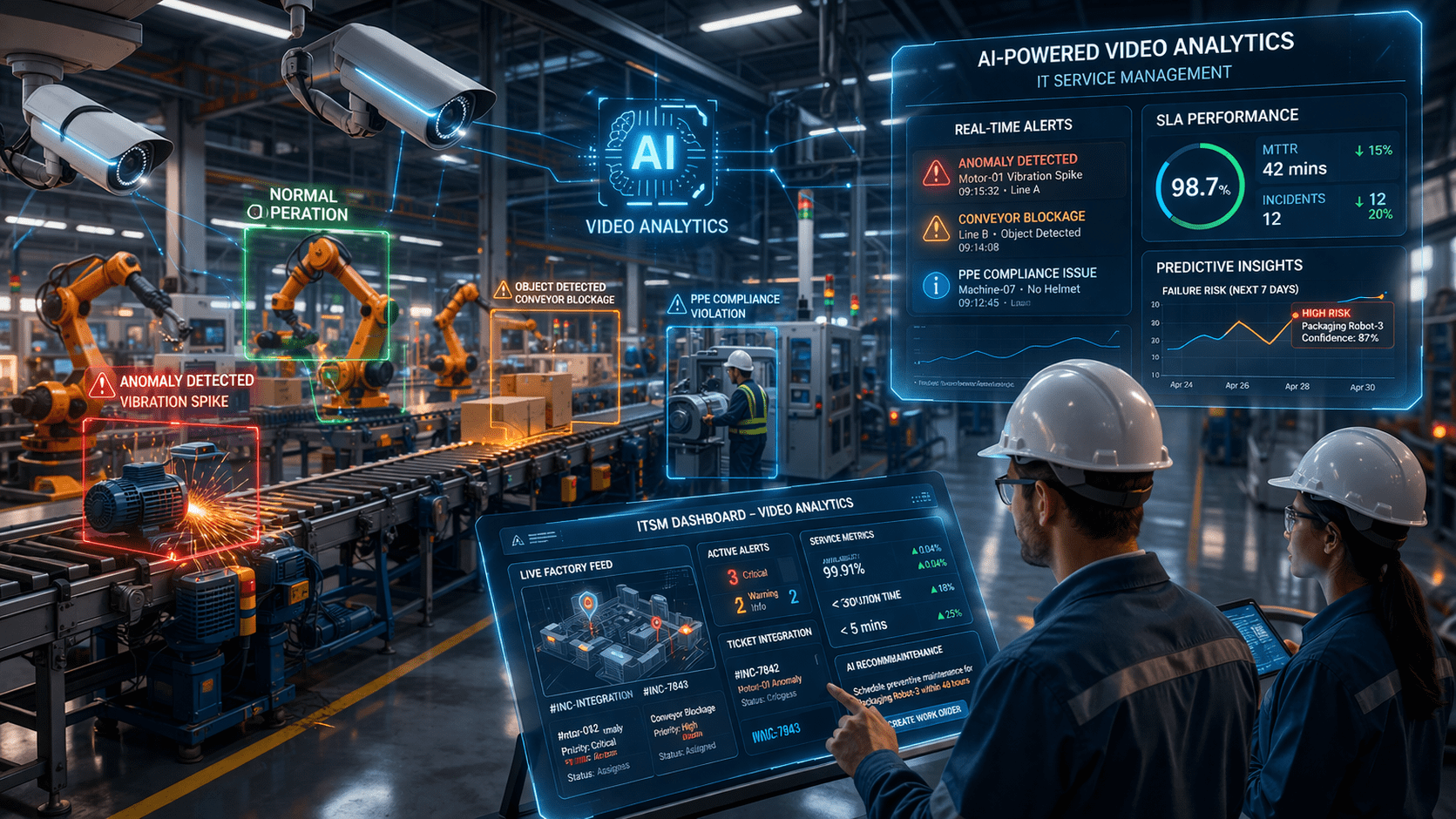 Edge AI camera detecting anomalies in industrial environment