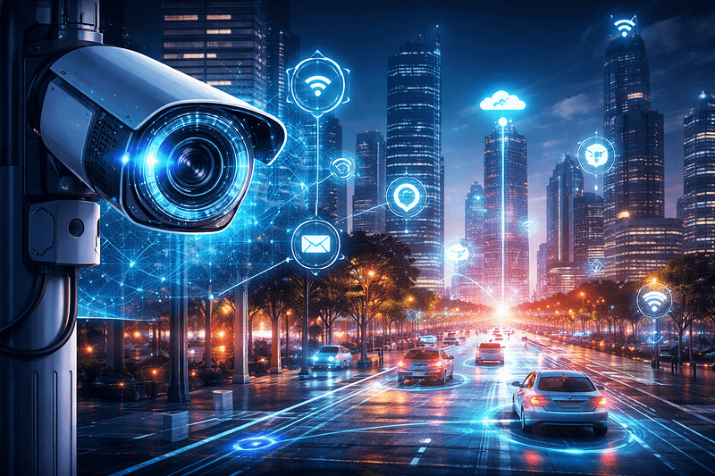 AI edge camera powering smart city vision intelligence with real-time traffic, safety, and urban data analytics