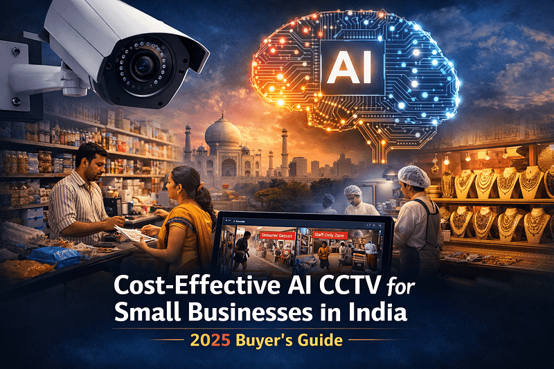 Cost-effective AI CCTV system for small businesses in India showing smart surveillance in retail and local shops
