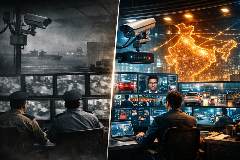 AI surveillance cityscape with smart cameras